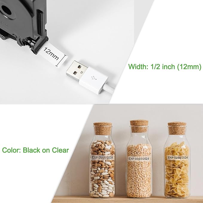 Labelife TZe-131 TZe131 Clear Label Maker Tape Replacement for Brother P Touch Label Tape TZe TZ Tape 12mm 0.47 Laminated Clear Compatible with Brother PT-D210 PT-D220 PT-H110 PT-D400 PT-D600, 4-Pack