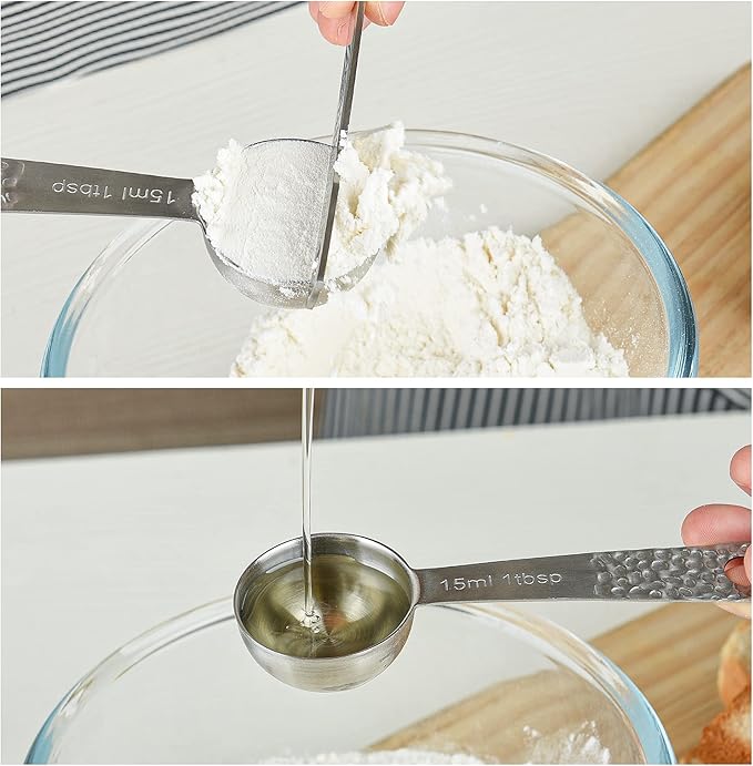 SUNMVEHOT Measuring Cups and Spoons Set, 18/8 Stainless Steel Measuring Cups and Spoons for Baking & Cooking, Metric & US 4 Kitchen Measure Cup and 5 Measure Spoon with Leveler for Liquid & Drying