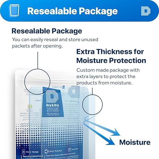 Dry & Dry 30 Gram [5 Packets] Silica Gel Packets Desiccants, Silica Packets - Rechargeable Silica Gel Packs, Moisture Absorbers, Desiccants Packets, Silica Gel
