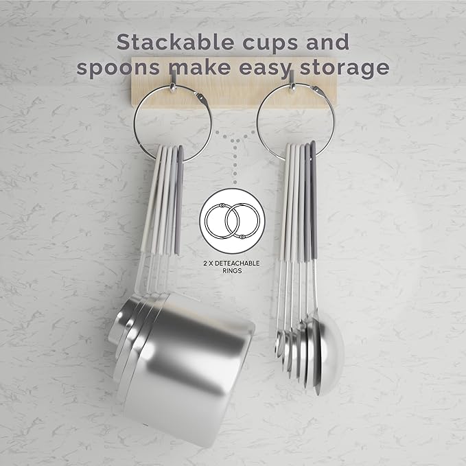 CuttleLab Measuring Cups and Measuring Spoons Set of 14 - Stainless Steel Measuring Cups and Spoons Set, Includes 1/8 Teaspoon Measuring Spoon, 1/8 Cup Measuring Cup, Leveler Dry (14, Charcoal)