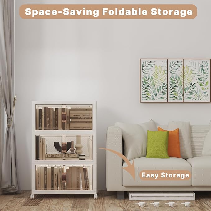 Extra Large Stackable Storage Bins with Lids & Wheels, 165QT-55QT/14GAL*3Pack Foldable Collapsible Closet Organizers Storage Cabinet with Doors for Bedroom Dorm