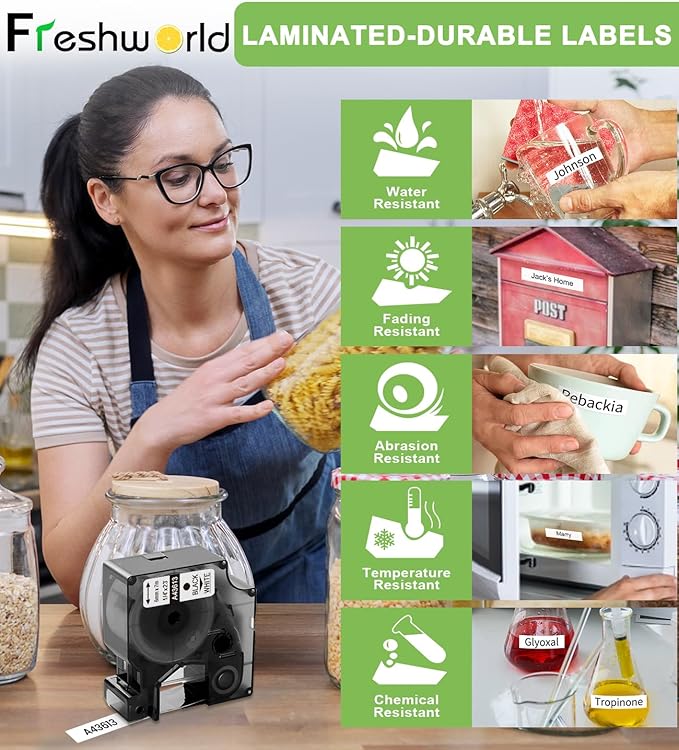 Freshworld Compatible with Dymo D1 Label Tape 1/4 Inch 43613 S0720780 Label Maker Refills d1, Black on White 6mm Refills, for LabelManager 160 210D 260P 280 360D Printer COLORPOP, 23 Ft, 6-Pack