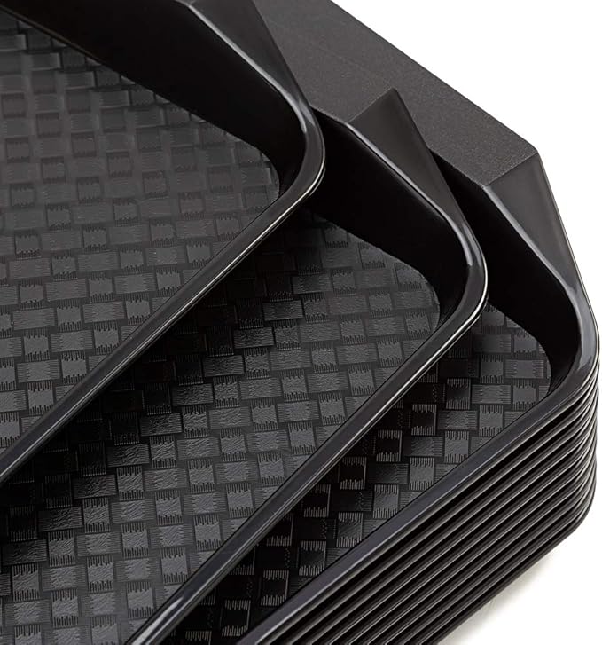 Eslite Plastic Fast Food Serving Tray,16.95 by 11.82-Inch,Set of 12 (Black)