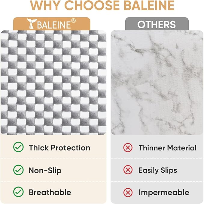 BALEINE Cabinet Liner, Drawer Liner, Shelf Liners for Kitchen Cabinets Non-Adhesive, Non-Slip Protect Desks, Cupboard, Drawers, Shelves, Tableware (17.5 in x 10 Ft, Gray)
