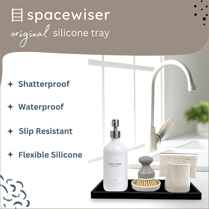 Spacewiser Countertop and Vanity Tray - 2 PC Large 11.7" Silicone Bathroom Trays, Counter Organizer, Dish Soap Sponge Holder Kitchen Sink Tray Organizer, Sink Caddy Toothbrush Key Kitchen Soap Trays