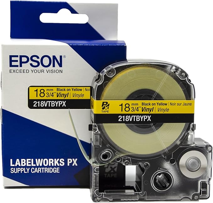 LABELWORKS 218VTBYPX Tape Cartridge - Black on Yellow Flexible and Durable Vinyl Industrial Label Maker Tape - 3/4" (18MM) Wide, 22.9 ft