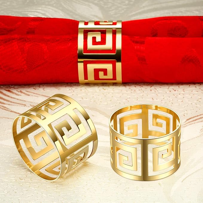 96 Pcs Gold Napkin Rings Hollow Out Napkin Rings Holder Set Metal Serviette Buckle Bulk for Dinner Table Decoration Christmas Holiday Wedding Party Birthday Banquet Gathering