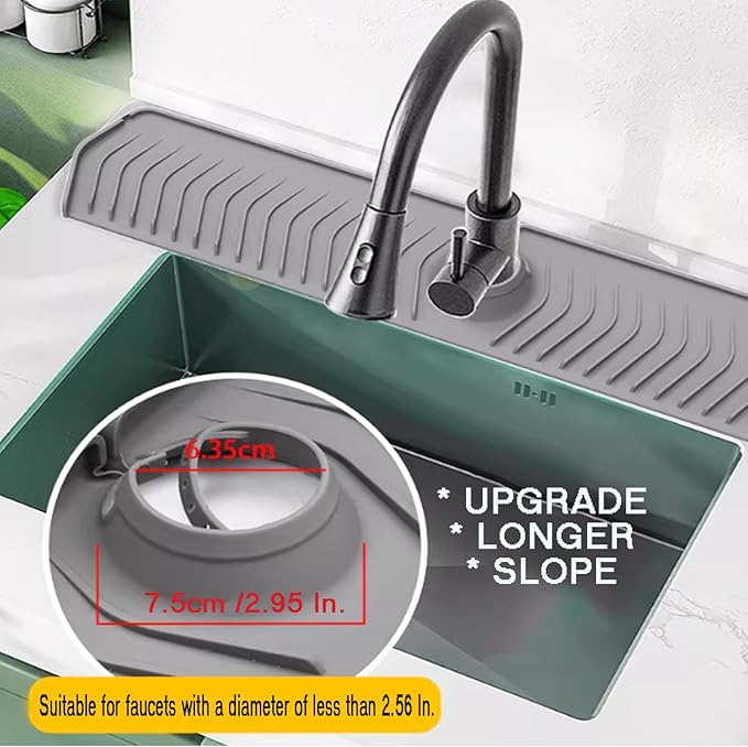 30-inch Long Kitchen Sink Faucet Mat Solicone Water Splash Guard, 7° Slope Fast Self-draining Backsplash Guard Sink Protectors for Kitchen
