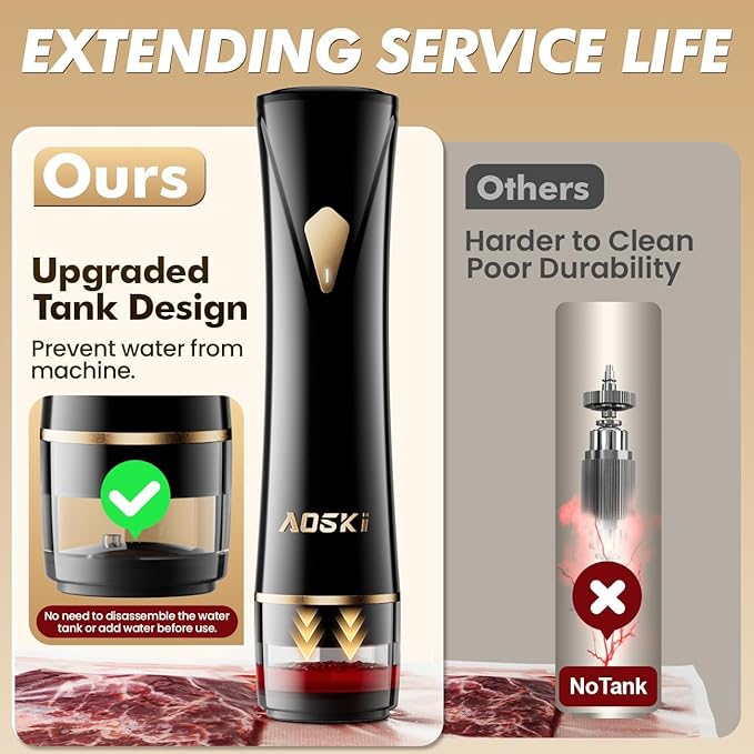 Vacuum Sealer Machine for Food Storage: Compact Food Sealer Saver 5X Fresh Longer, Handheld Detachable Water Tank, 10 PCS Vacuum Seal Bags for Kitchen Fridge Travel Seal Meal Mothers Day Gift For Wife