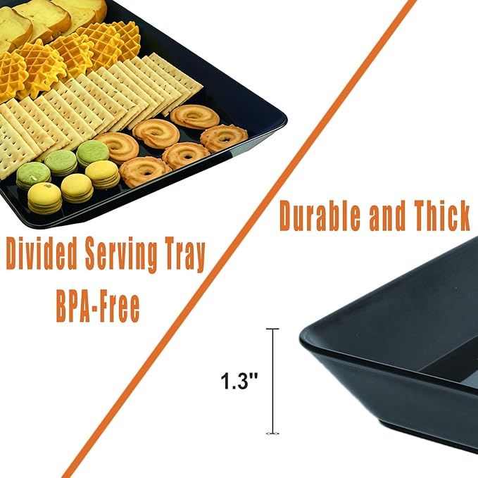 AMGBZT Serving Tray Platter, 6 Pcs Food Tray for Veggie Fruit Snack Dessert Cookie Cheese, Food Trays for Party Supplies Display, Plastic Platters for Serving Food, Large Trays, BPA Free