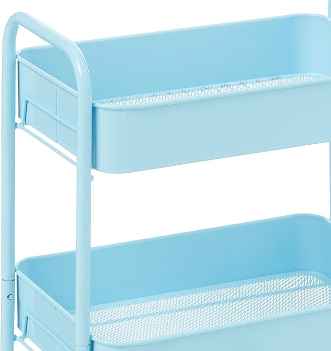 CAXXA 3-Tier Rolling Metal Storage Organizer - Mobile Utility Cart with Caster Wheels, Blue