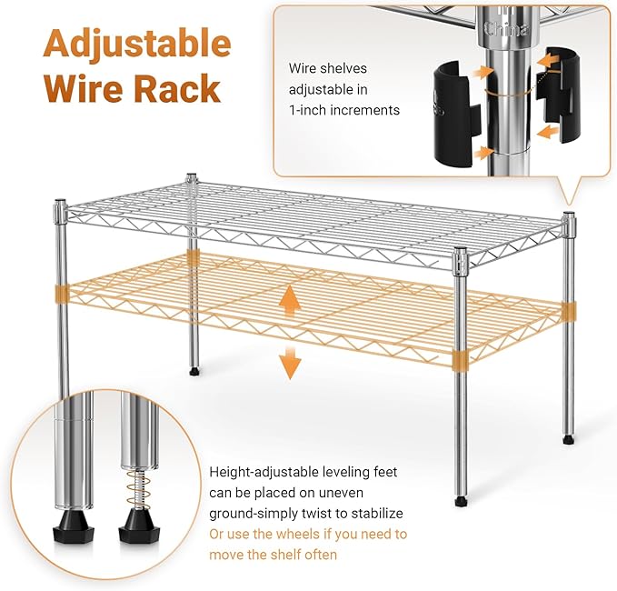 YSSOA 1-Tier Shelving Unit, 29.92" W x 13.78" D x 14.96" H Steel Organizer Wire Rack, Chrome, 2 Pack