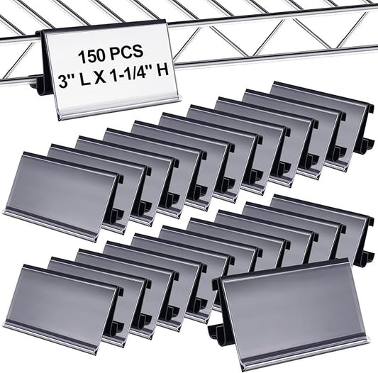 150 Pcs Wire Shelf Label Holders Plastic Wire Rack Clips 3 x 1.25 Inch Shelf Price Tags Compatible with Metro 1-1/4in Shelves for Shopping Mall Supermarket Store
