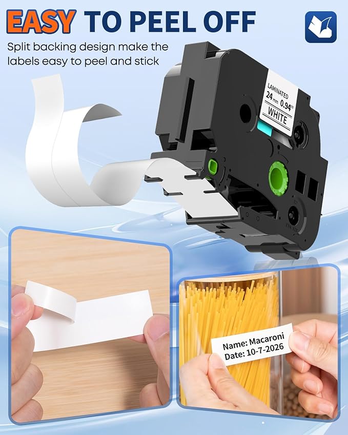 24mm Label Maker Tape Replacement for Brother P Touch TZe TZ Label Tape 1 Inch 0.94 Laminated, Compatible with PT-D600 D610BT P700 P710BT, White/Berry Pink/Orange/Blue/Yellow/Green, 26.2 feet, 6-Pack