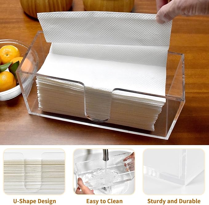 4 Pack Acrylic Paper Towel Holder, Countertop Napkin Dispenser for C-Fold, Multi-Fold & Trifold Paper Towels, 5mm Transparent Acrylic for Kitchen, Bathroom & Restaurant (4)