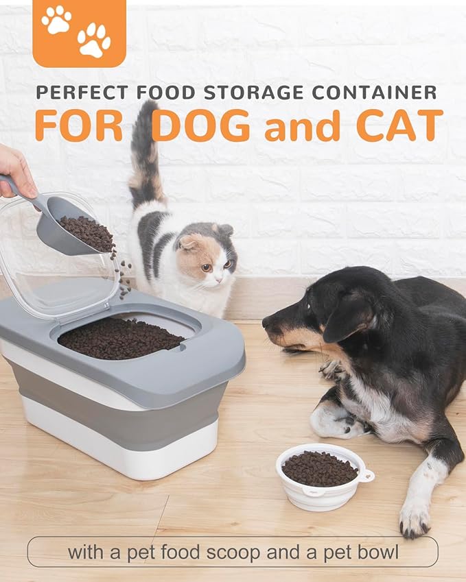 10-13LBS Dog Food Storage Container, Cat Food Container Airtight, Pet Food Container with Scoop and Silicone Dog Bowl,Cat Food Storage Container Dry Food