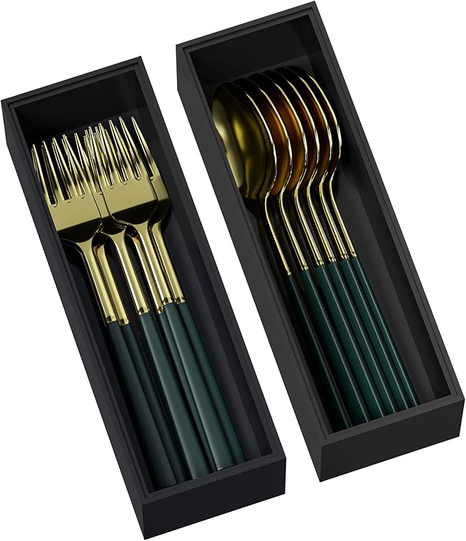 Greatseas Kitchen Drawer Organizer Bins, Black Bamboo Drawer Organizer Stackable for Silverware, Utensils, Cutlery, Flatware, Junk Drawer, Dresser, Bathroom, 9" x 3" x 2.5" (Set of 2)