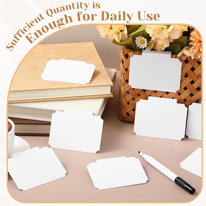 50 Pcs White Basket Labels Clip with 4 Black Chalk Markers Reusable Plastic Storage Bin Erasable Labels Kitchen Pantry PVC Tag Stickers for Fabric Cubes Basket Box Organization