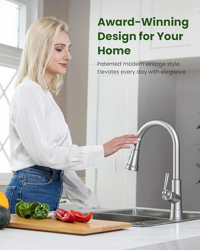 APPASO Pull Down Kitchen Faucet with Sprayer, Stainless Steel Single Handle High Arc Single Hole Pull Out Kitchen Sink Faucets Brushed Nickel, cUPC-Certified Pull-Out Hose, Water Supplies & Valve