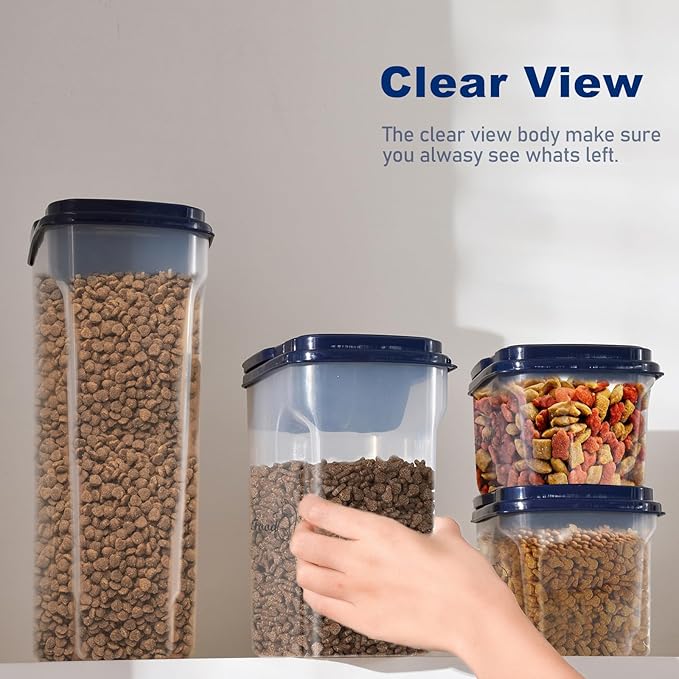 Cat Food Storage Container Combo (4L+1.5L),2 Pcs Airtight Pet Food Containers with Built In Spout,Cat Treat Bin with Measuring Cup,Travel Cat Dog Food Container,BPA Free,Easy Grip
