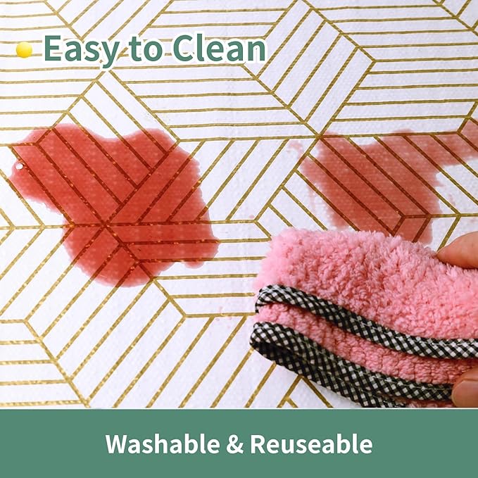 Shelf Liners for Kitchen Cabinets 23.6 in x 30 FT, Non Adhesive Cabinet Liner Strong Non-Slip Thickened Gold Geometric Drawer Liner, Easy to Clean for Shelf