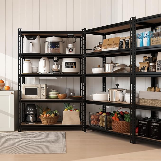 60" H x 28.03" W x 12" D Shelves for Kitchen: 5-Shelf Storage-Rack Adjustable Metal Steel Kitchen/Garage Shelving Shelves Unit Organizer System for Pantry/Shed/Closet/Basement, Small (Black)