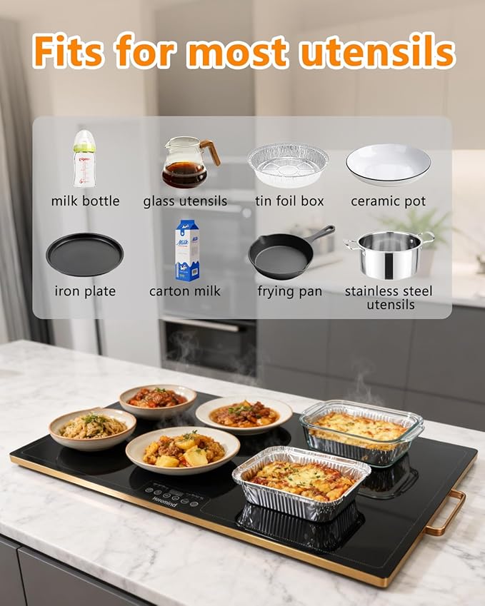 Electric Warming Tray 31.5" × 17.7", Glass-Top Full-Surface Food Warmer with Adjustable Temperature & Timer, Buffet Warming Tray for Parties, Sabbath, Holiday Parties, Daily Dining