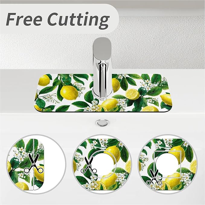 Kitchen Sink Splash Guard，vintage Lemon Tree Faucet Mat Sink Gadgets-Super Absorbent Fast Drying Mat Drip Catcher for Kitchen, Bathroom,Sink Mat, Dish Drying Mat, Bathroom(15" X 5.5" )