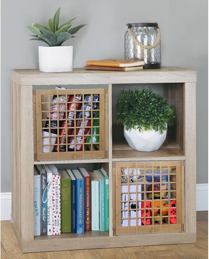 Bamboo Storage Bin - Multipurpose, Stackable Cube Storage Bins Perfect Fit for Cube Shelf - Stylish Lattice Design (10.5 x 10.5 x 10.5)