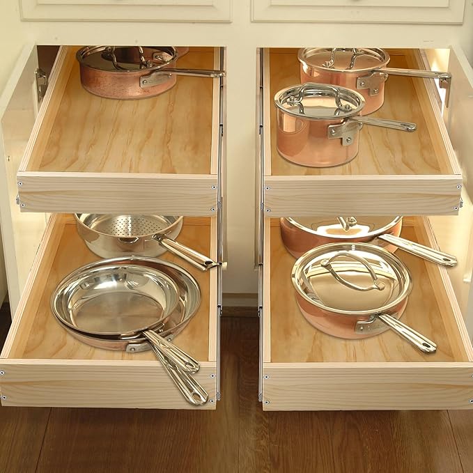 Mulush Pull Out Cabinet Organizer, 17''W×21''D×16''H Soft Close Slide Out Wood Drawer Shelves Storage for Kitchen, 2-Tier, Finished, Heavy-Duty, Bottom Assembly