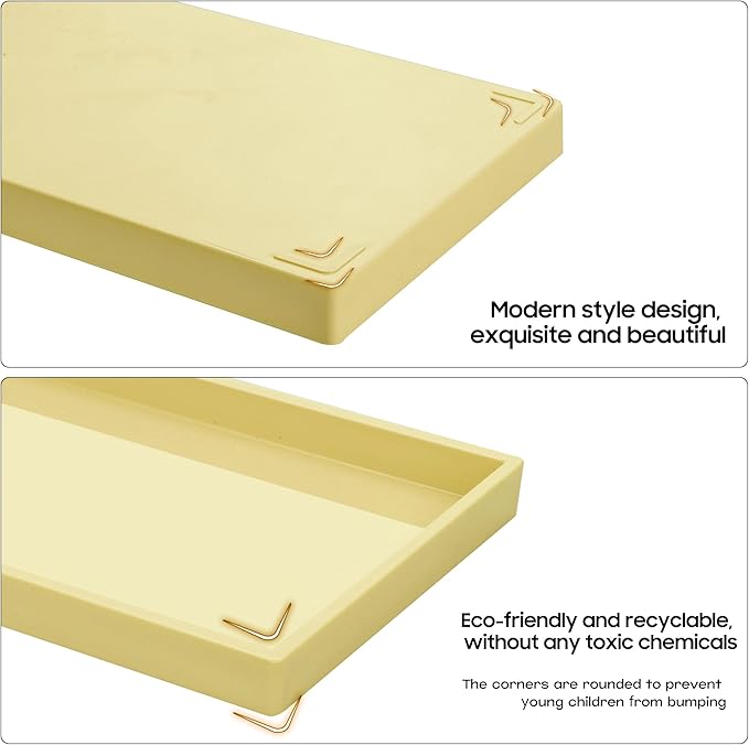 Mriluvy Vanity and Bathroom Tray, 9.8" ABS Countertop Organizer,Waterproof Vanity Tray for Toilet Tank,Perfume,Soap,Keys,Bathroom Accessories,Kitchen and Bath Trays,Non Slip Small Trays,Gold