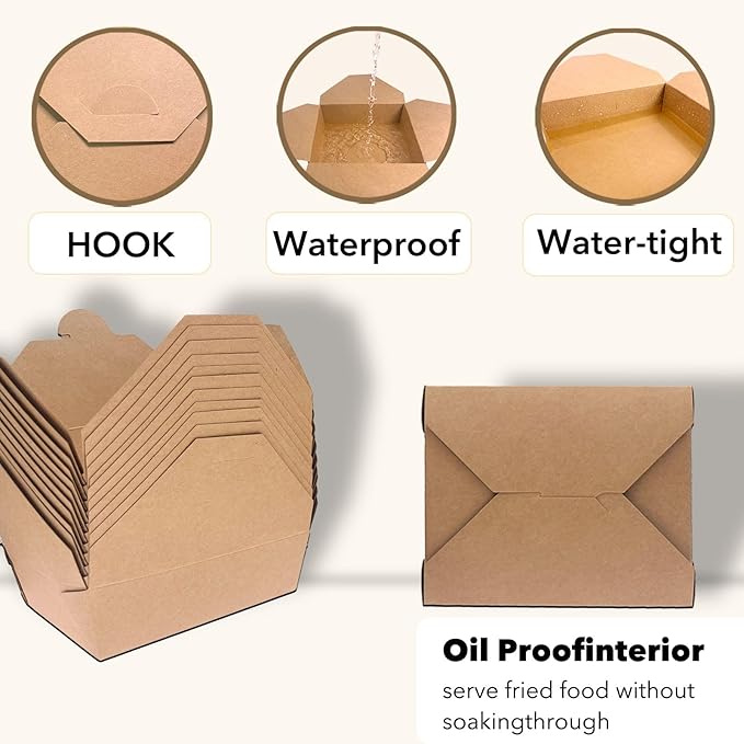 70Oz 50Pcs Disposable Take Out Food Containers, Brown Food Boxes To Go Kraft Paper Takeout Box Microwaveble and Refrigerator Safe(70OZ-50PACK)
