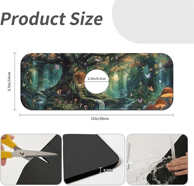 Kitchen Sink Splash Guard，Magical fairy tale forest Faucet Mat Sink Gadgets-Super Absorbent Fast Drying Mat Drip Catcher for Kitchen, Bathroom,Sink Mat, Dish Drying Mat, Bathroom(15" X 5.5" )