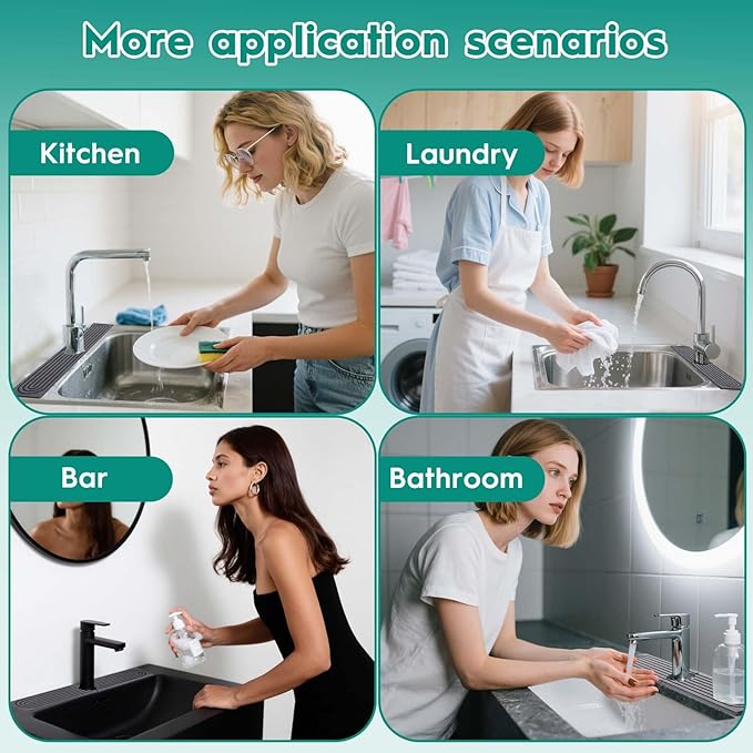 24 Inch Stone Faucet Mat for Kitchen Sink,Quick Dry Stone Mat Kitchen-Sink Water Splash Guard,Diatomite Protector with Super Absorbent&Leak Proof Circular for Kitchen Bathroom Counter(Dark Grey）