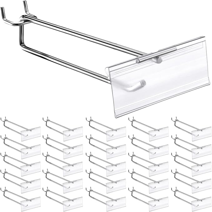 Thyle 50 Pcs Metal Scan Hook with Label Holder for 1/8" to 1/4" Pegboard, Peg Board Hooks with Price Tag, Pegboard Wall Accessories, Metal Hooks for Home Garage Retail Display Supplies (8 Inch)