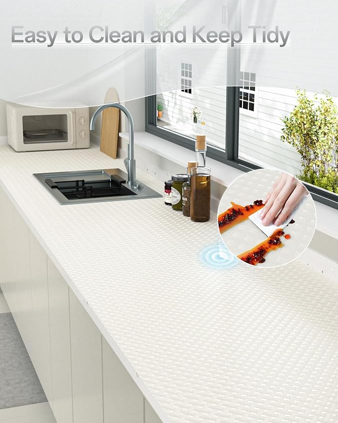 Shelf and Drawer Liner for Kitchen Cabinet, Non-Adhesive 18in x 120in Waterproof Contact Paper Refrigerator Liners Thickened Durable EVA Material Non Slip Mat for Dresser Cupboard Pantry Protector