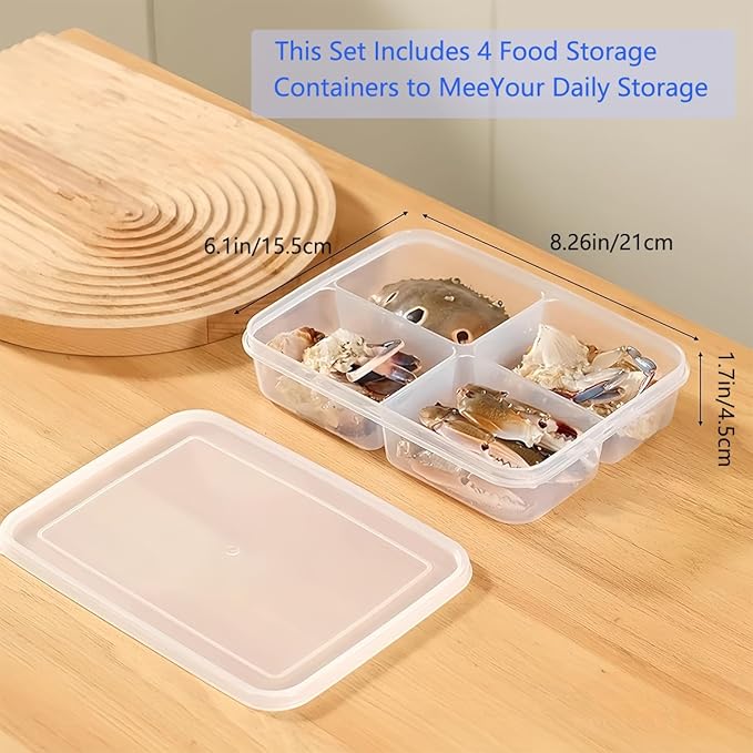 4 Pcs Reusable Food Storage Containers with Lids, Meal Prep Lunch Boxes Food Containers for Storing fruits, Meat, Snacks and Vegetables.