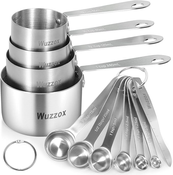 Wuzzox Stainless Steel Measuring Cups & Spoons Set of 11, Stackable Metal Measuring Cups & Spoons, Kitchen Gadgets for Cooking & Baking