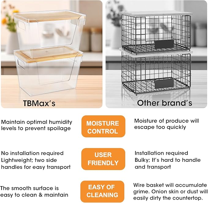 4 Set Pantry Organizers and Potato Onion Storage Bins, Stackable Kitchen Counter Cabinet Basket for Produce, Fruit, Vegetable, Snack Storage, Laundry Organizer Trash Bag Holder with Bamboo Lid