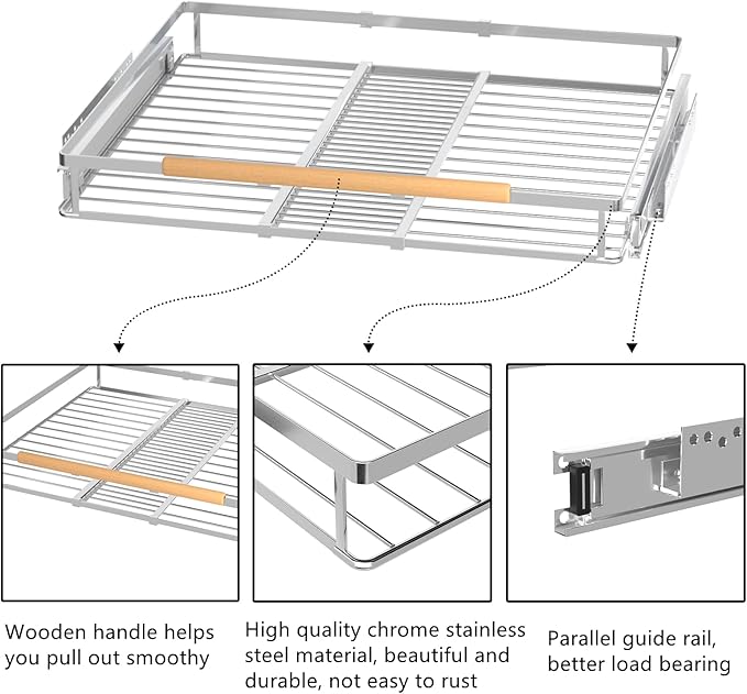 MIYUPTC Large Pull Out Kitchen Cabinet Organizer, 22.7''-39.8''Width, Heavy Duty Slide Out Pantry Shelves Sliding Drawer Storage for Kitchen, Under Sink, Bathroom, Wardrobe, Set of 2