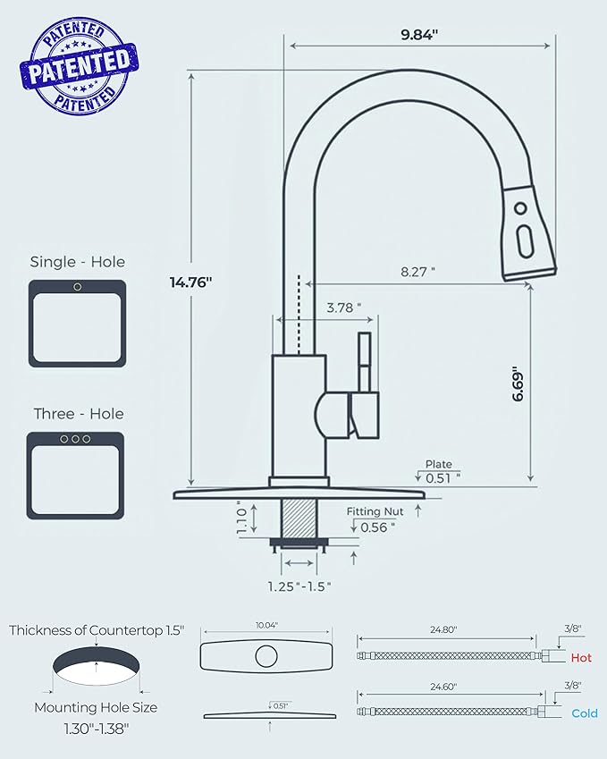 FORIOUS Black Kitchen Faucet with Pull Down Sprayer, High Arc Single Handle Classic Stainless Steel Sink Faucet 1 or 3 Hole, Suitable for Farmhouse Camper Laundry Rv Bar