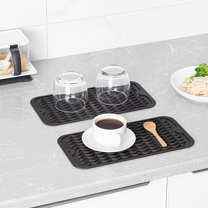 Silicone Dish Drying Mat for Multiple Usage,Easy clean,Eco-friendly,Heat-resistant Silicone Mat for Kitchen Counter or Sink,Refrigerator or Drawer Liner Coffee S 12 inches x 6 inches