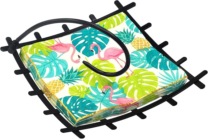 Amazing Abby Steel Luncheon Napkin Holder (8"x8") (1-Pack), Heavy-Duty Metal Napkin Dispenser with Weighted Arm and Non-Slip Pads, Great for Kitchen Counter, Dining Table, Outdoors, Picnics, and More