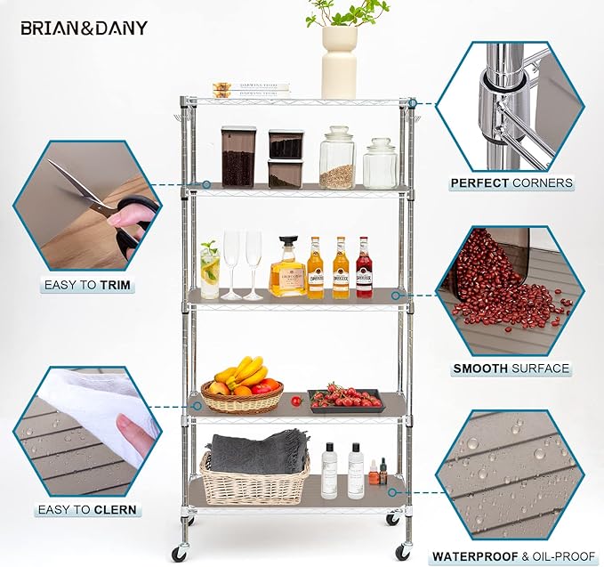 BRIAN & DANY Wire Shelf Liner 18" X 36", Heavy Duty Shelf Liners for Wire Shelving, Waterproof Protector Mats, Set of 5, Charcoal