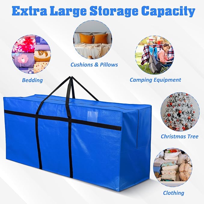 4 Pcs 176 Gallon Extra Large Moving Bags Heavy Duty Storage Bag with Strong Zipper Handle Foldable XXL Jumbo Storage Tote Packing Moving Box for College Dorm Travel Cloth Duffle (Blue)