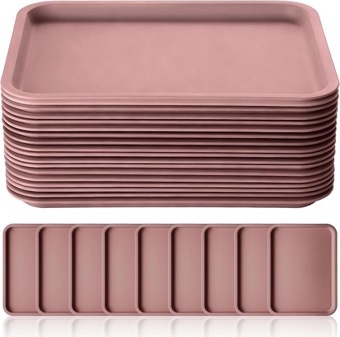 Gerrii 18 Pcs Plastic Fast Food Trays Bulk 9 x 12 Inch Restaurant Serving Cafeteria Grill School Lunch Trays Rectangular Serving Platter for Kitchen Hotel Restaurant (Light Brown,12 x 9 Inch)