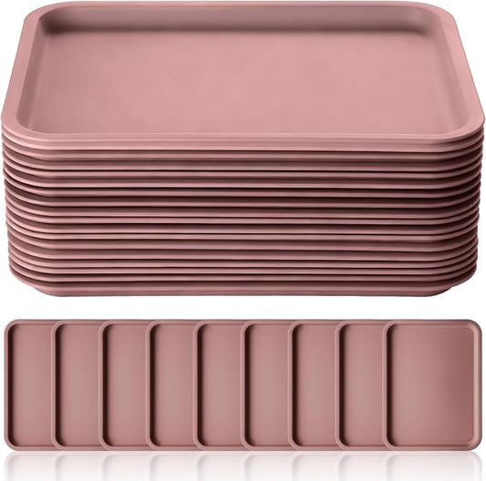 Gerrii 18 Pcs Plastic Fast Food Trays Bulk 9 x 12 Inch Restaurant Serving Cafeteria Grill School Lunch Trays Rectangular Serving Platter for Kitchen Hotel Restaurant (Light Brown,12 x 9 Inch)