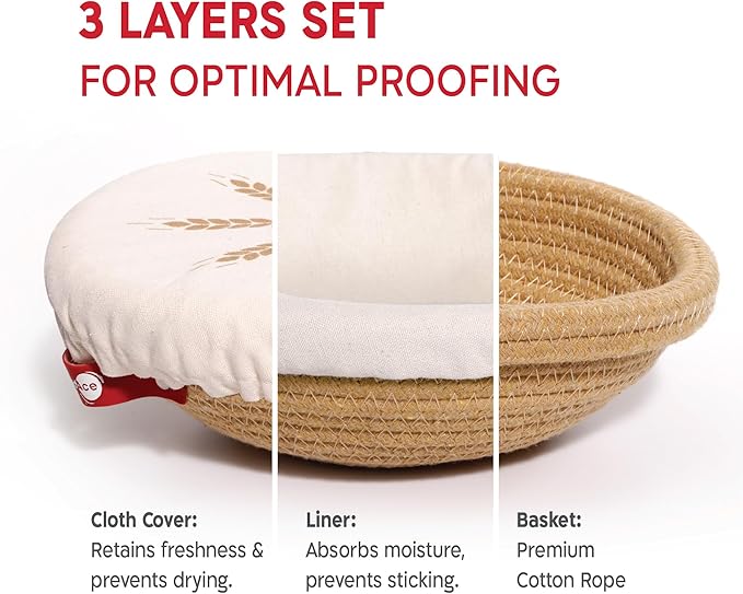 KneadAce Ultimate Sourdough Starter & Proofing Kit – 34oz Sourdough Starter Jar & Round Cotton Rope Proofing Basket Set for Perfect Homemade Artisan Bread