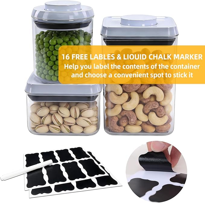 3 Pcs Airtight Food Storage Containers with Lids, Push Button Seal BPA-Free Containers for Kitchen Pantry Organization, 0.65Qt/0.7Qt/1.8Qt for Cereal, Flour, Sugar, Snacks Dry Food Storage