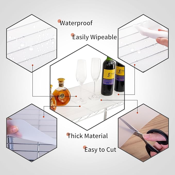 Poofzy Wire Shelf Liner 18" X 48", Non-Adhesive Plastic Shelf Liners for Wire Shelving, Waterproof Protector Mats (4PK, Clear)